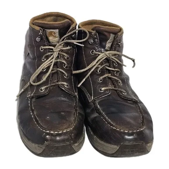 Carhartt Boots Moc Toe Chukka Wedge Brown Leather Work Mens 11.5 Rugged Classic - Picture 2 of 11